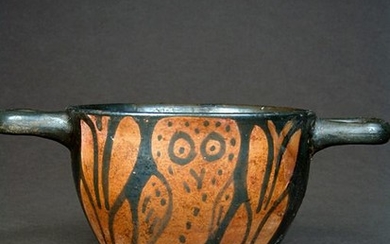 Greek Apulian Ceramic Owl Skyphos