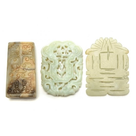 Group of Three Chinese Carved Jade Pendants.