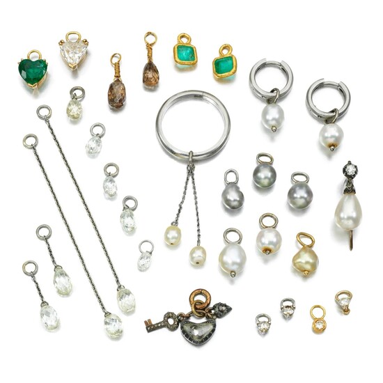 Group of diamond, pearl and emerald jewels