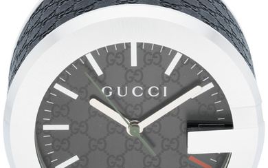 Gucci Stainless Steel & Black Monogram Leather 210 G-Clock...