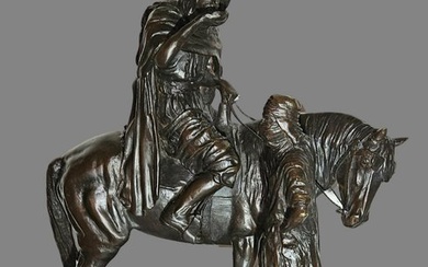 Guillemin - Sculpture, "Cavalier et Femme Arabe à la Fontaine", d'après Alfred Dubucand - 43 cm - Bronze