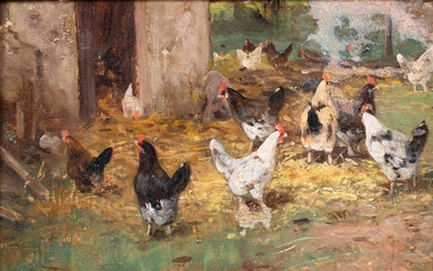 HENS AND ROOSTERS IN THE YARD
