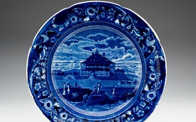 HISTORICAL STAFFORDSHIRE AMERICAN VIEW OF BOSTON BLUE TRANSFER PLATE.