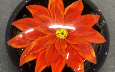 Hand Blown Art Glass Flower Paperweight