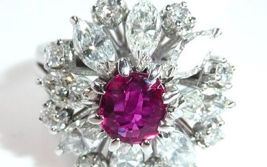 Handcrafted 2.00 ct. - Ring - 14 kt. White gold Diamond (Natural) - Ruby