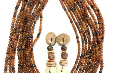 Handmade Amber Style Beaded Necklace, Earrings
