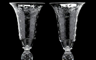 Hawkes, Rock Crystal Engraved Pair of Vases