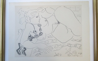SOLD. Henri Matisse: Composition. Offset lithograph after drawing 1935. Signed in print. Motif 20.5 x...