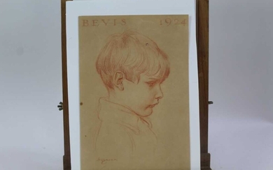 Henry Matthew Brock, RI, (1875-1960) pastel on tinted paper - portrait of a young boy, Bevis 1924, signed and inscribed, unframed, 32cm x 21cm Provenance: Chris Beetles Ltd. London