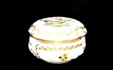 Herend - Artwork Round Jewelry Holder/Box - "Rothschild Bird" Pattern - Dish - Hand Painted Porcelain
