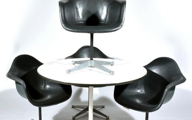 Herman Miller Round Table & 4 Swivel Armchairs.