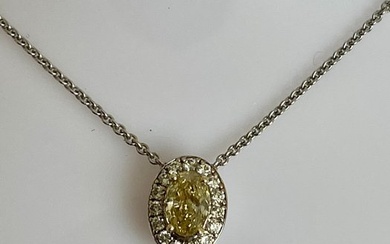 IGI 1,01 ct - 18 kt. White gold - Necklace with pendant - 0.76 ct Diamond - Diamonds