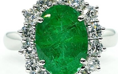 IGI n° 480176422 - 18 kt. White gold - Ring - 2.79 ct Emerald - Diamonds