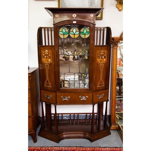 INLAID ART NOUVEAU LEADED GLASS CABINET IN LIBERTY STYLE. WI...