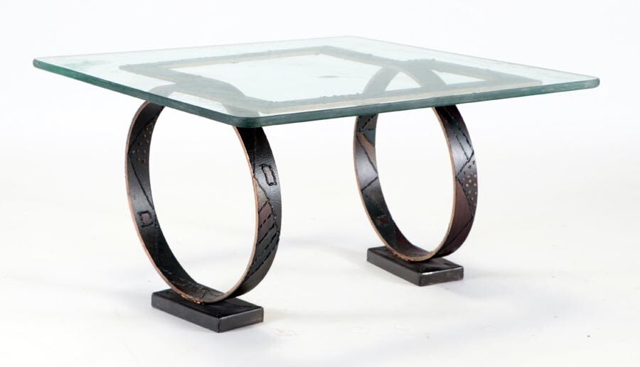 IRON AND GLASS LOOP STYLE COFFEE TABLE