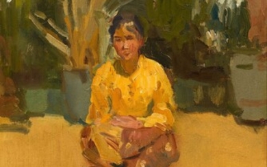 ISAAC ISRAËLS(Amsterdam 1865-1934 La Haye)Zittende Balinese vrow (Femme balinaise assise). 1921/22.Huile sur toile.Signé en bas...