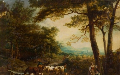 ITALIAN SCHOOL (18TH CENTURY) COUNTRY LANDSCAPE WITH PEASANT AND HIS STOCK