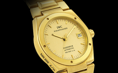 IWC. AN 18K GOLD AUTOMATIC WRISTWATCH WITH SWEEP CENTRE SECONDS, DATE AND BRACELET INGENIEUR 500,000 A/M MODEL, REF. 9238, SOLD IN 1991 TO UK