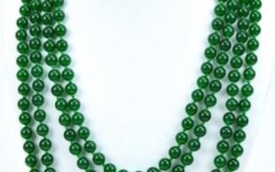 Impressive 102 Inch Chinese Green Jade Necklace