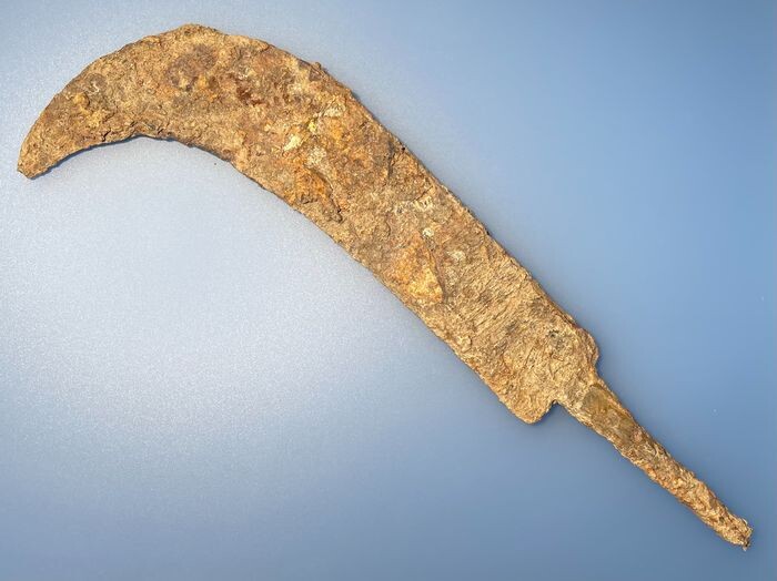 Iron Age Iron Elegantly Curved Huge Celtic Sickle Shaped Battle Knife. Extremely Rare Type
