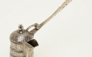 Islamic silver coffee pot with chased arabesque