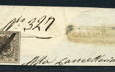 Italian Ancient States - Modena 1855 - 25 c. suede without dot on front from Gallicano - Sassone N. 4