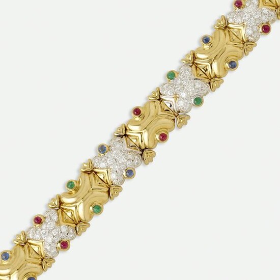 Italian, Diamond, cabochon gem, and gold bracelet