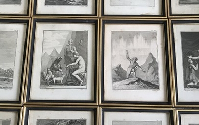 J. F. Clemens, after N. A. Abildgaard: Set of 16 illustrations from Ludvig Holberg “Niels Klim's Underground Travels”. Etchings. Each 20×15.5 cm. Framed. (16)