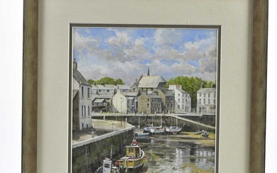 J L CHAPMAN (20TH CENTURY); acrylic, 'Castletown Harbour', signed, 25.5...