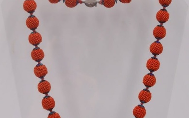 JEWELRY. Chinese Coral Bead and Enamel Decorated