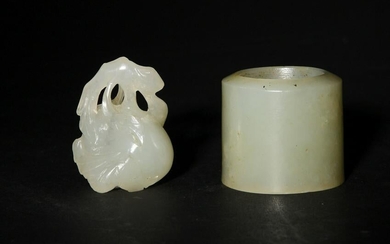 Jade Archer's Ring and Jade Carving, 19th Century