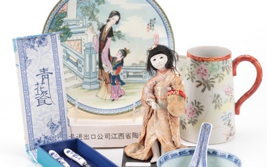 Japanese Ichimatsu Doll with Other Chinese and Porcelain Tableware