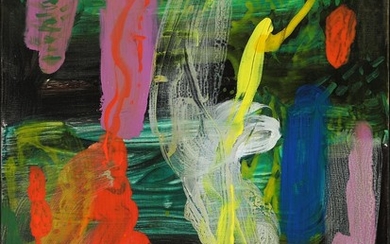 Jens Birkemose: Composition, 2001. Signed B. Oil on canvas. 80×60 cm.