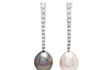 Jewellery Earrings EARRINGS, 18K white gold, Tahitian pearl and Sou...