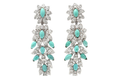 Jewellery Earrings EARRINGS, 18K white gold, turquoises, 130 brilliant c...