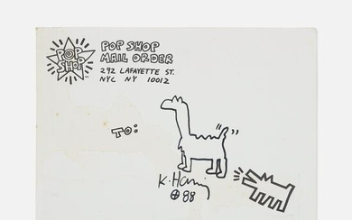 Keith Haring, Signed Pop Shop envelope with drawing