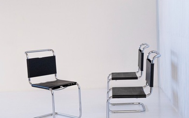 Knoll - Marcel Breuer - Dining room chair (3) - S33 Spoleto - Chrome plating, Leather