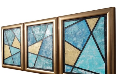 Ksavera - Abstract A1186 - triptych in gold frame