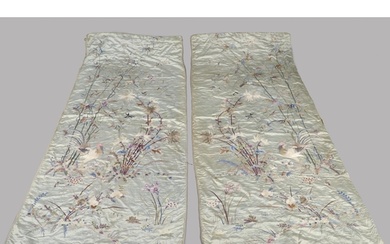 LARGE PAIR OF JAPANESE EMBROIDERED SILK CURTAINS. A large pa...