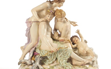 LARGE PORCELAIN GROUP 'THREE GRACES WITH CUPID'