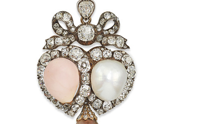LATE 19TH CENTURY CONCH PEARL, NATURAL PEARL AND DIAMOND PENDANT / BROOCH