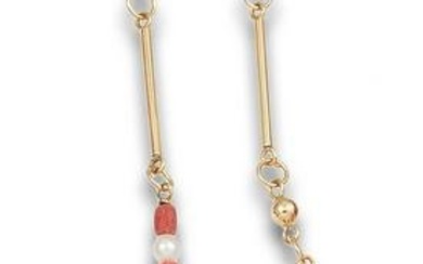 LONG NECKLACE, 70'S, GOLD, CORAL AND PEARLS