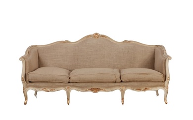 LOUIS XV STYLE PAINTED AND GILTWOOD SOFA C 1940 WITH...