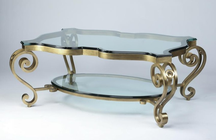 LaBarge style bronze and glass coffee table