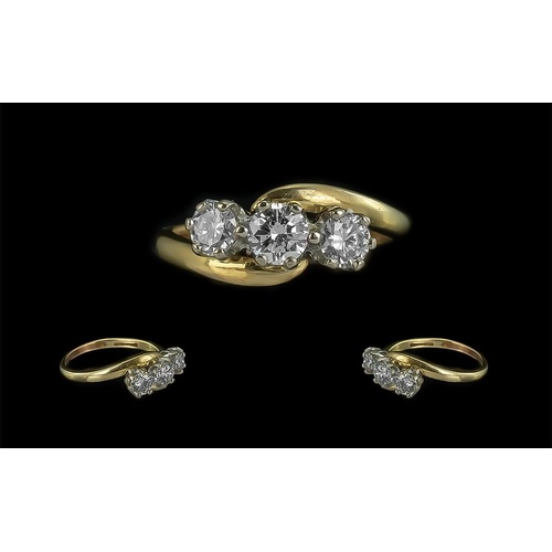 Ladies 18ct Gold Attractive Three Stone Diamond Set Ring, fu...