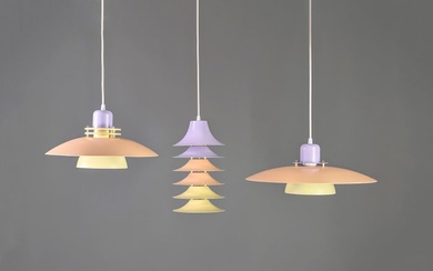 Lamp (3) - Set of 3 Danish design lamps - pink, yellow, purple - Metal