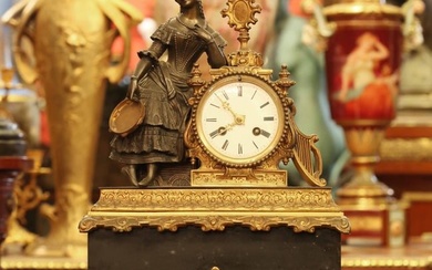 Large 19th century two-tone bronze French figural mantel clock