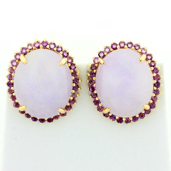 Large 30ct TW Purple Jade and Amethyst Earrings in 14K