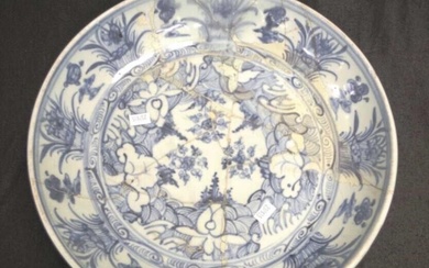 Large antique Chinese blue & white shallow bow