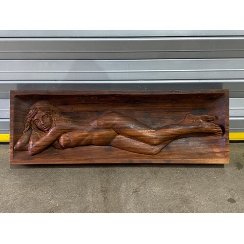 Large carved hardwood figure of a nude lady - overall size 3...
